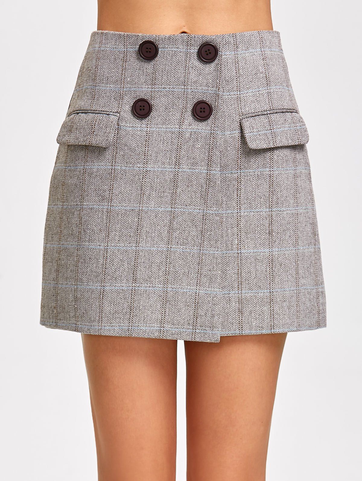 

Double Breasted High Waist Mini Skirt, Gray