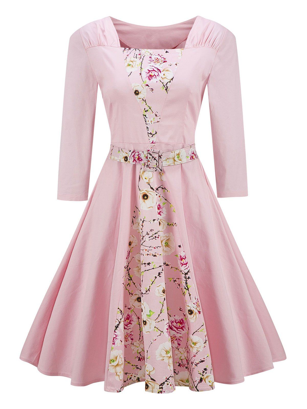 

Square Neck Floral Print Vintage Pin Up Dress, Pink