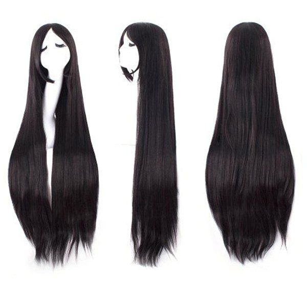 

Ultra Long Inclined Bang Straight Synthetic Party Wig, Natural black