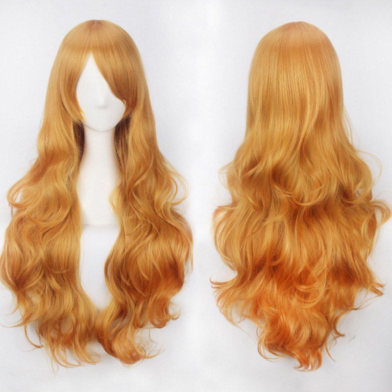 

Ultra Long Side Bang Fluffy Curly Synthetic Party Wig, Citrus