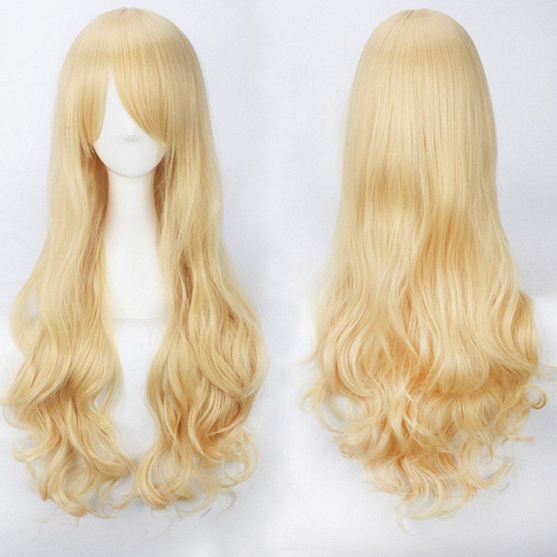 

Ultra Long Side Bang Fluffy Curly Synthetic Party Wig, Golden