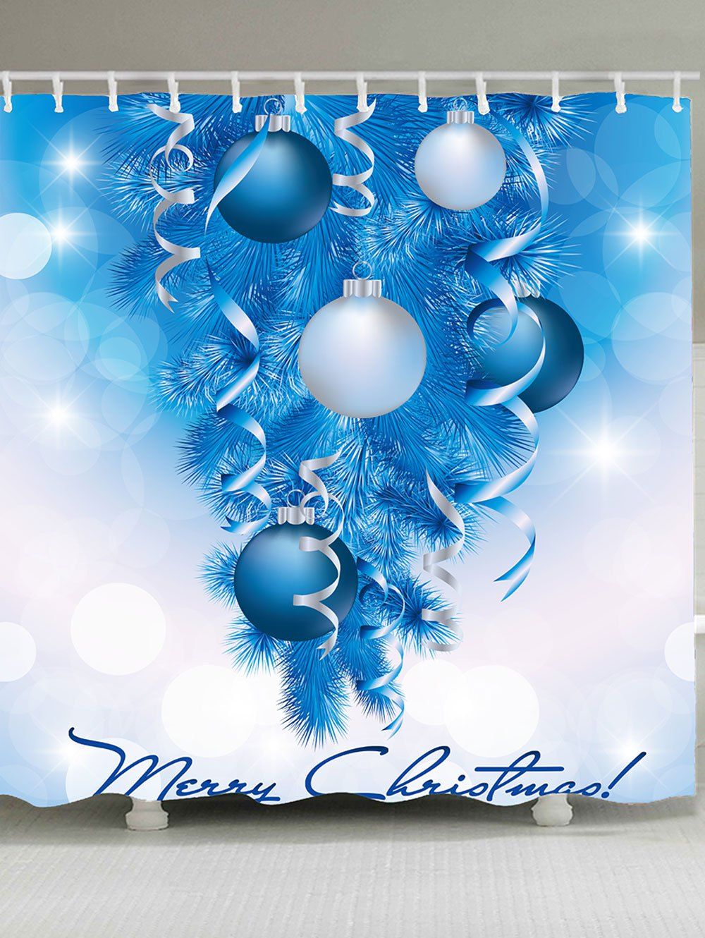 

Christmas Tree Decorative Balls Patterned Shower Curtain, Blue