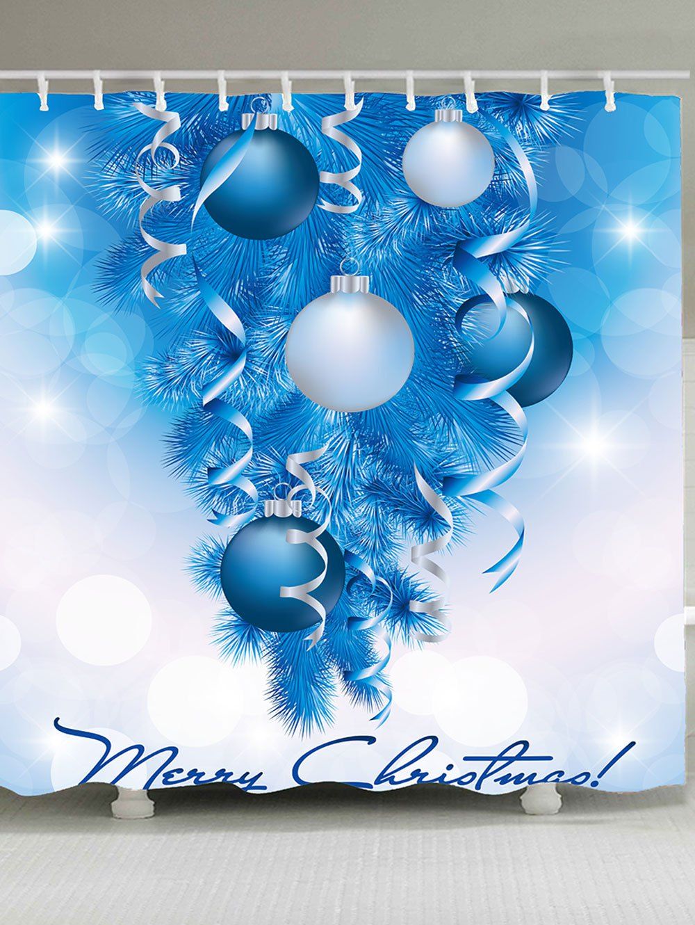 

Christmas Tree Decorative Balls Patterned Shower Curtain, Blue