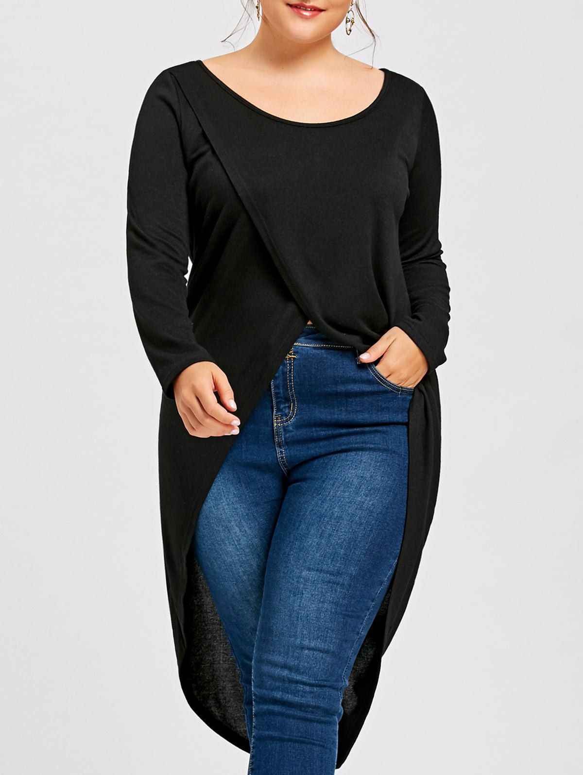 

Plus Size Asymmetric Longline T-shirt, Black