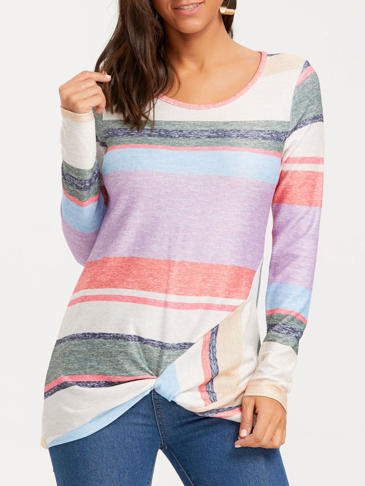 

Long Sleeve Color Block Striped Top, Colormix