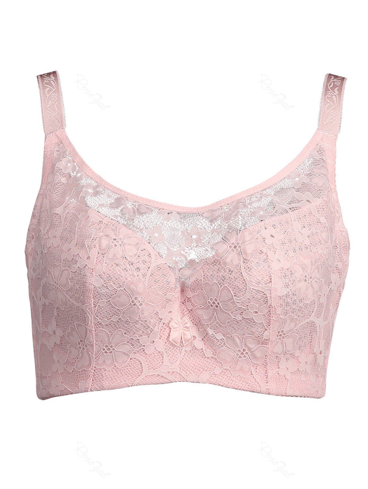 

Plus Size Unlined Underwire Floral Lace Bra, Light pink
