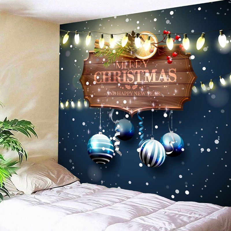 

Wall Decor Merry Christmas Balls Pattern Tapestry, Blue