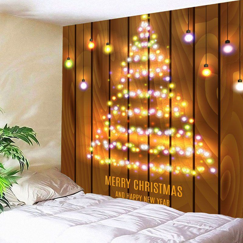 

Wall Hanging Neon Christmas Tree Print Tapestry, Wood color