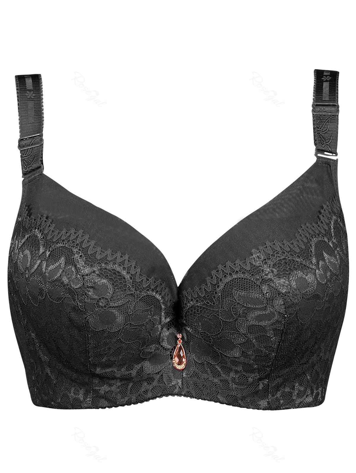 

Plus Size Padded Underwire Flower Lace Bra, Black
