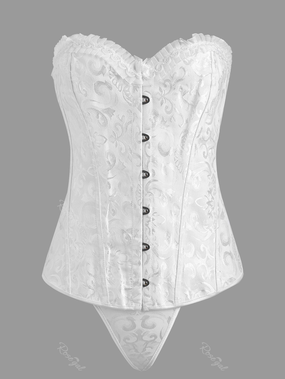 

Plus Size Ruffle Jacquard Lace Up Corset, White
