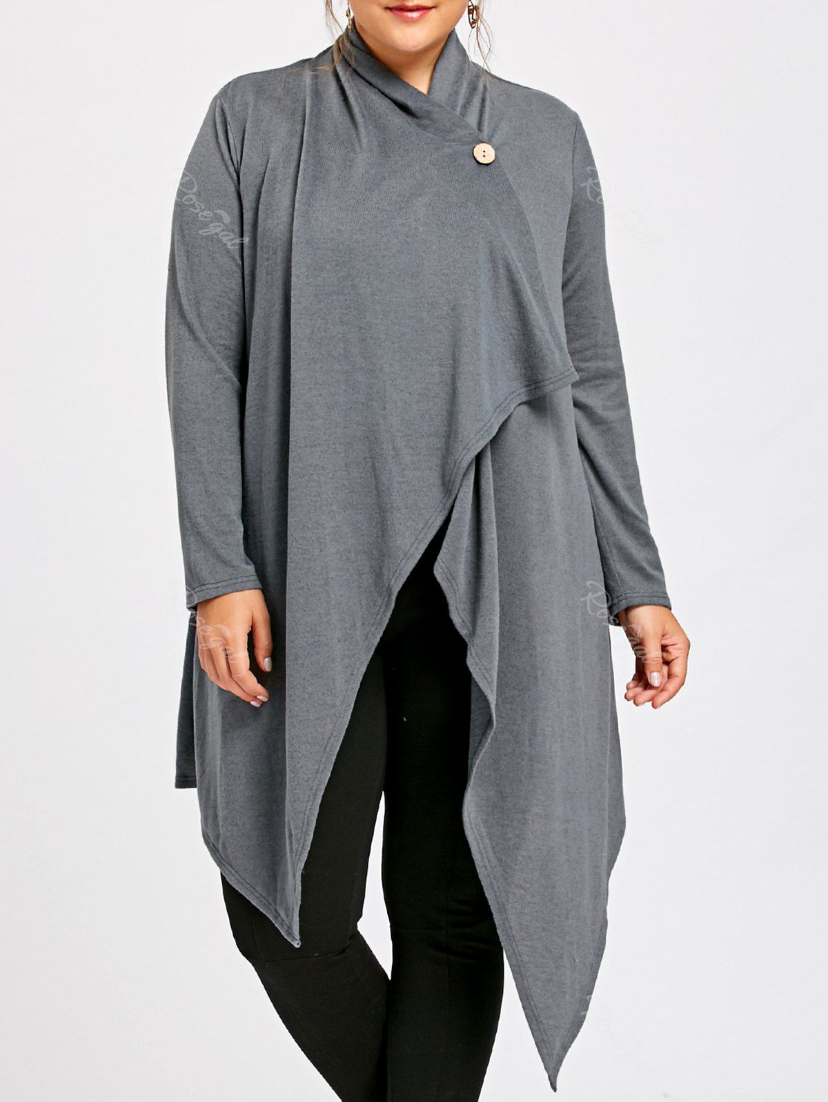 

Plus Size One Button Asymmetrical Tunic Cardigan, Gray