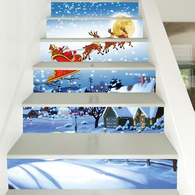 

Christmas Snowy Night Santa Pattern Decorative Stair Stickers, Colormix