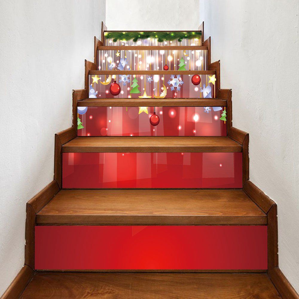 Autocollants d'Escalier Décoratifs Motif Boules Suspendues de Noël Multicolore 100*18CM*6pcs