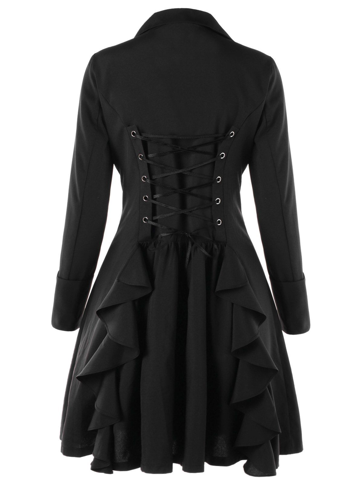 

Double Breasted Lace Up Trench Coat, Black