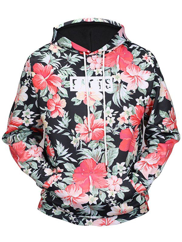 

Kangaroo Pocket Tropical Floral Print Hoodie, Colormix
