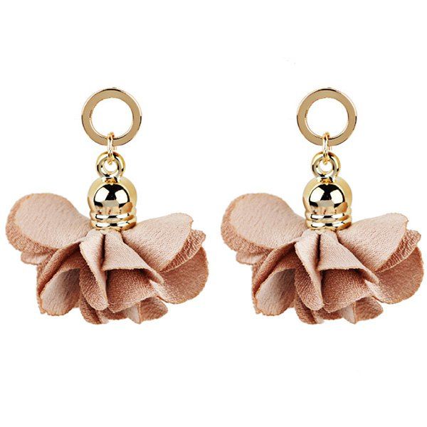 

Fabric Flower Round Vintage Drop Earrings, Pink