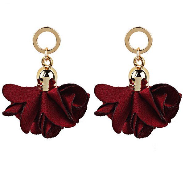 

Fabric Flower Round Vintage Drop Earrings, Red