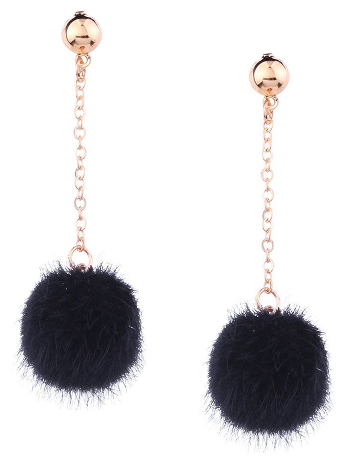 

Fuzzy Ball Drop Chain Earrings, Black