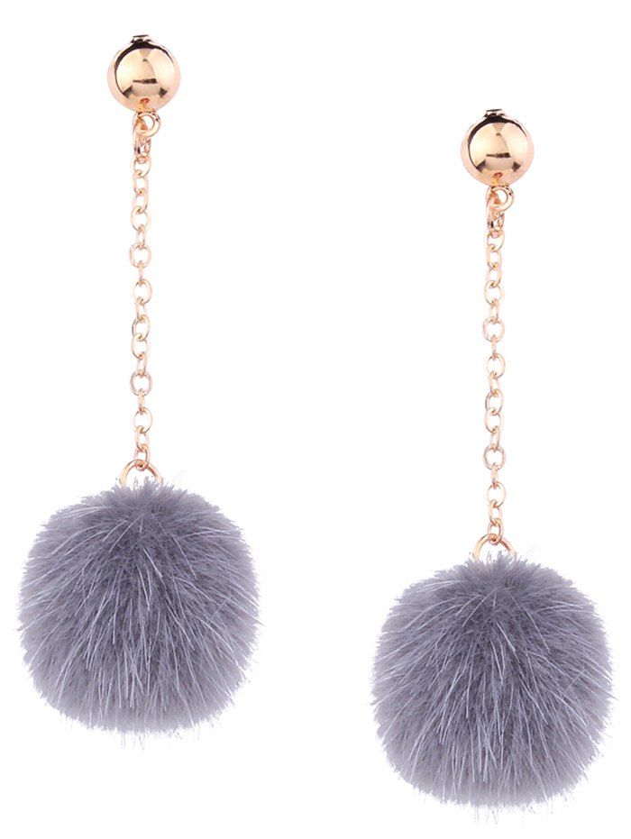 

Fuzzy Ball Drop Chain Earrings, Gray