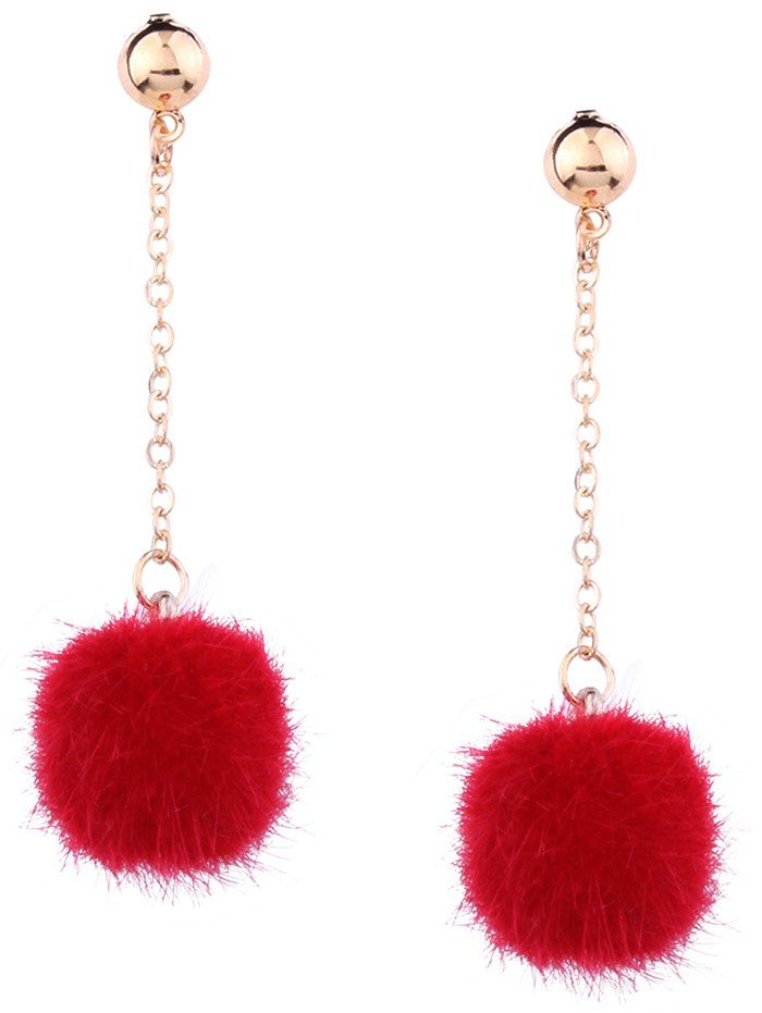 

Fuzzy Ball Drop Chain Earrings, Red