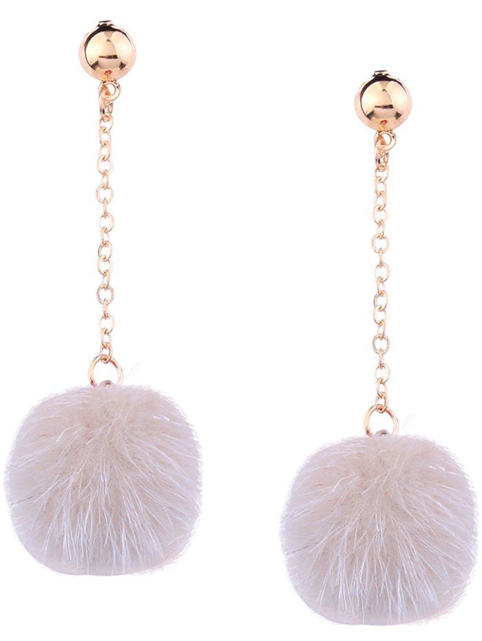 

Fuzzy Ball Drop Chain Earrings, Beige