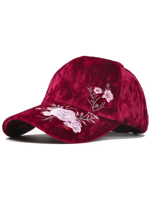 

Vintage Floral Pattern Embroidery Thicken Baseball Hat, Wine red