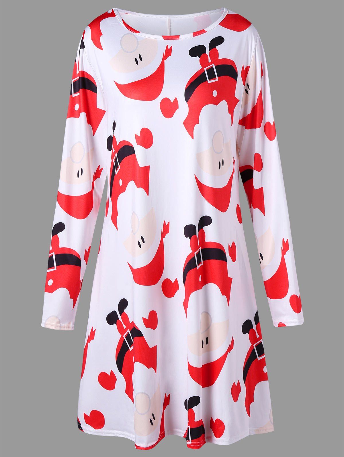 

Santa Claus Christmas Long Sleeve Tee Dress, White a888a