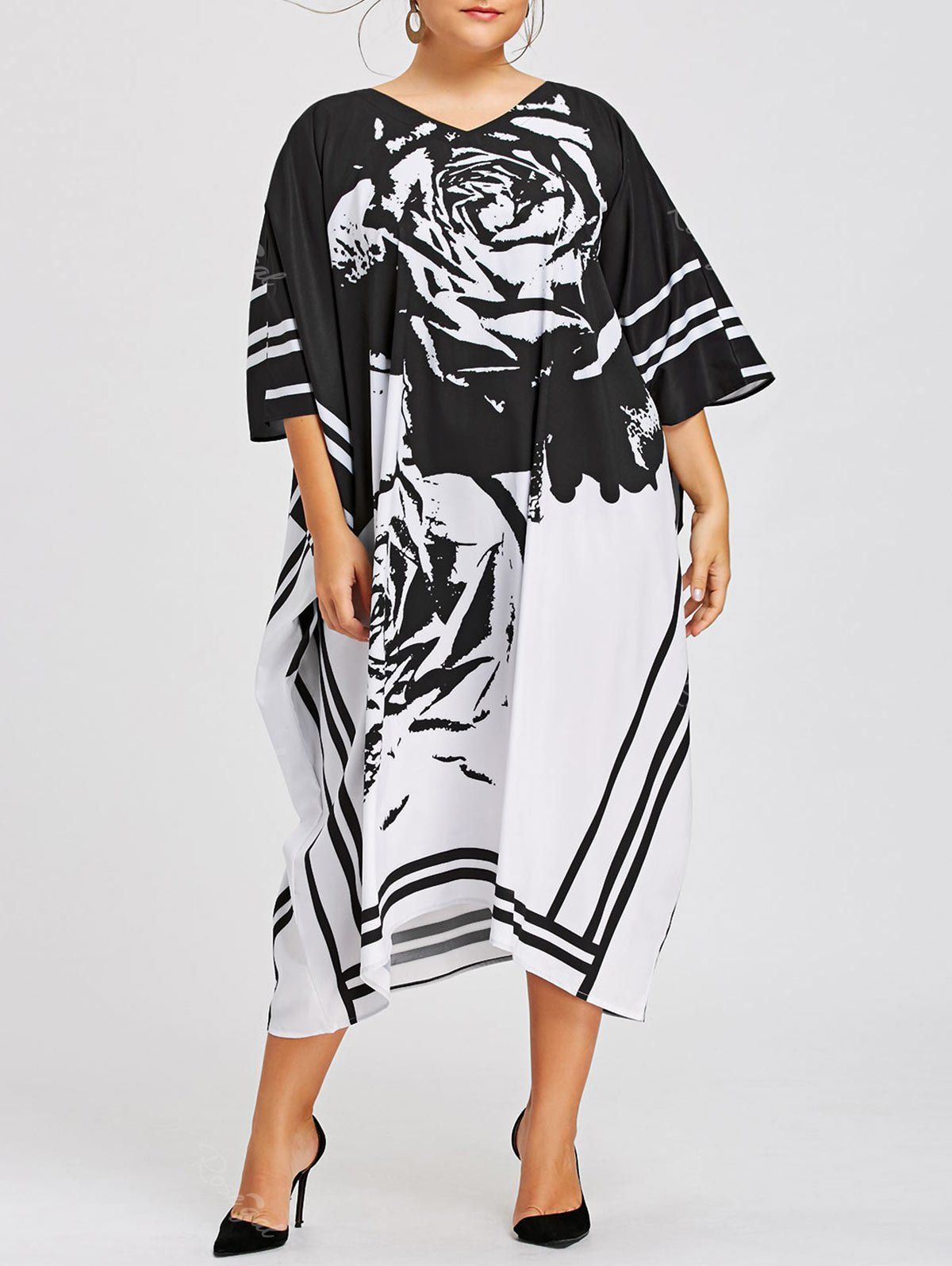 

Plus Size Printed Midi Dress, Black white