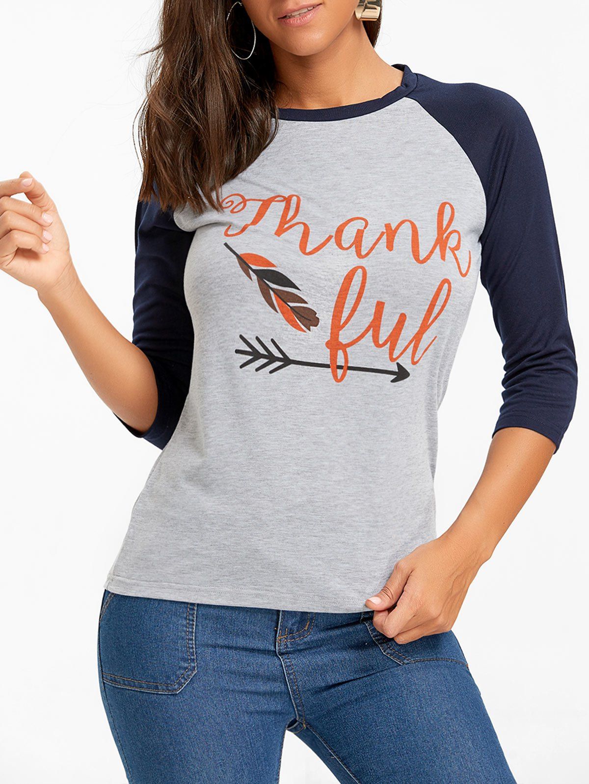 

Graphic Print Raglan Sleeve Tee, Gray