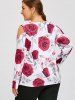 Plus Size Rose Pattern Cold Shoulder Top -  