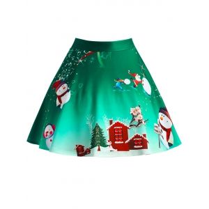 

Christmas Tree Snowman Wintersweet Print Ombre Plus Size Skirt, Green