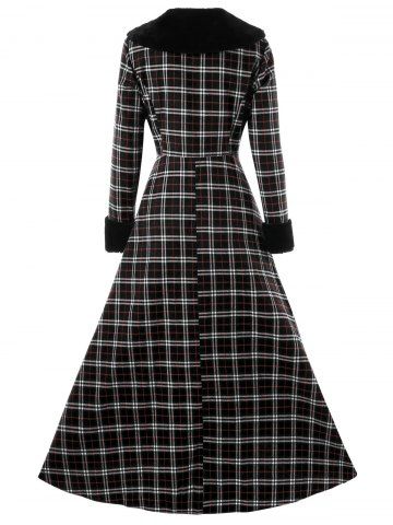 

Plus Size Double Breasted Checked Swing Coat, Black