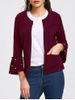Faux Pearl Flare Sleeve Open Front Jacket -  