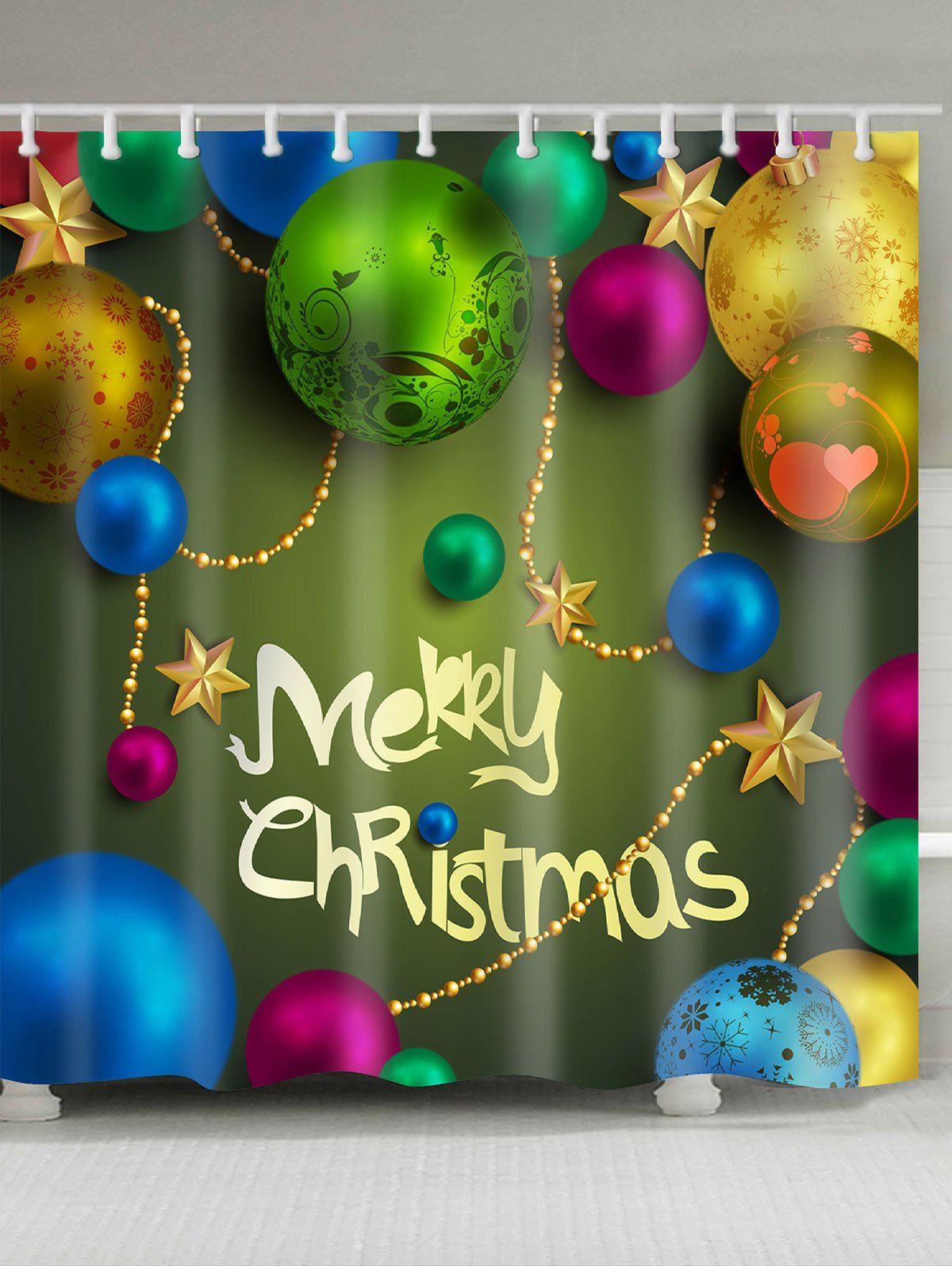 

Christmas Colorful Balls Patterned Bath Curtain