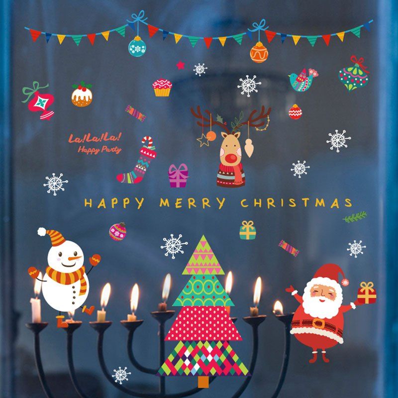 

Cartoon Christmas Graphic Pattern DIY Decoration Wall Stickers, Colorful