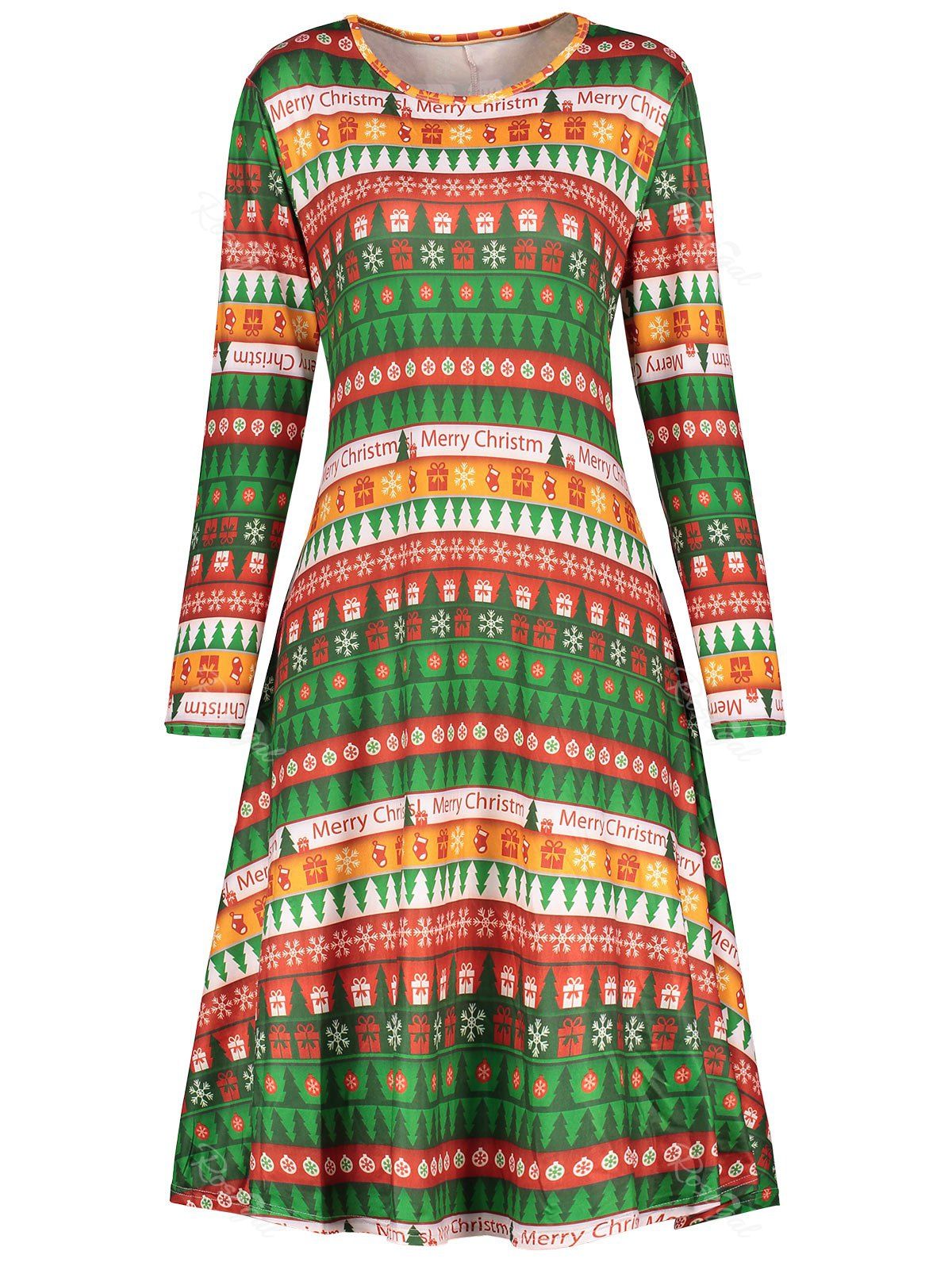 

Christmas Plus Size Tree Printed Tee Dress, Green