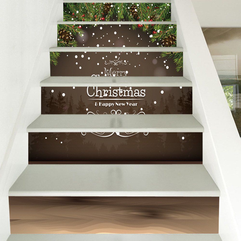 

Christmas Pine Branches Pattern Decorative Stair Stickers, Dun