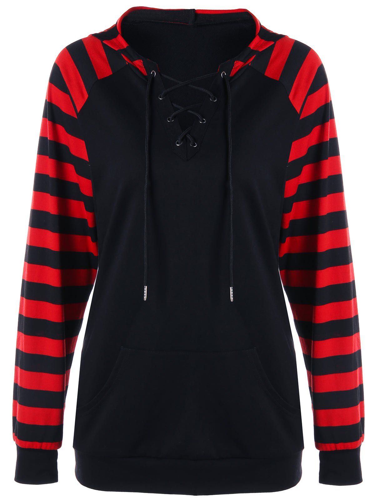 2019 striped kangaroo pocket plus size t shirt