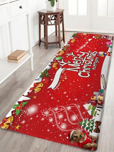 

Merry Christmas Printed Flannel Nonslip Bath Rug, Red