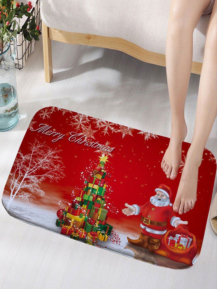 

Santa Claus Christmas Gift Print Skidproof Flannel Bath Rug, Red