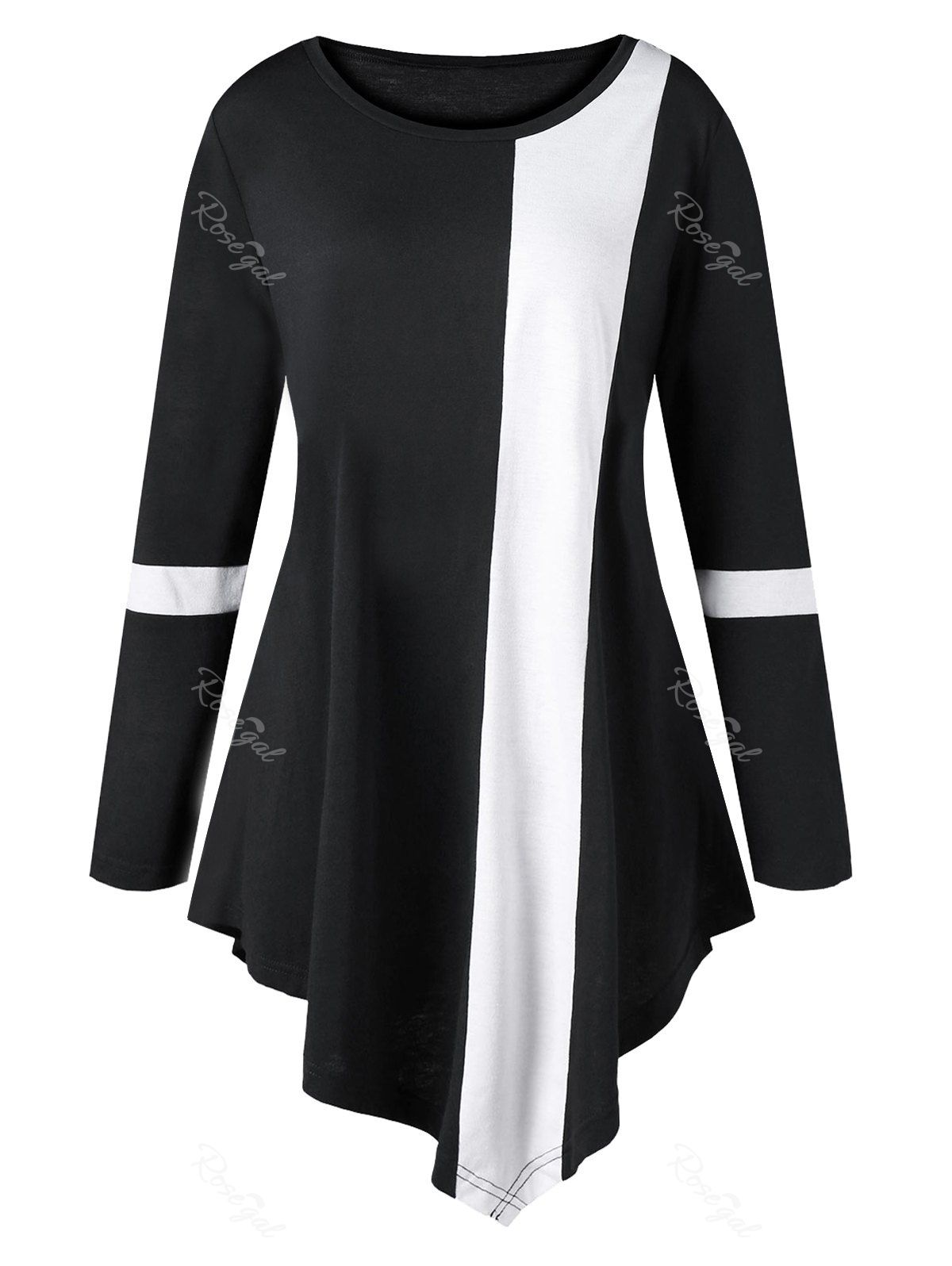 

Plus Size Asymmetric Two Tone Color Top, Black