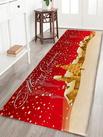 

Christmas Town Print Nonslip Flannel Bath Mat, Red
