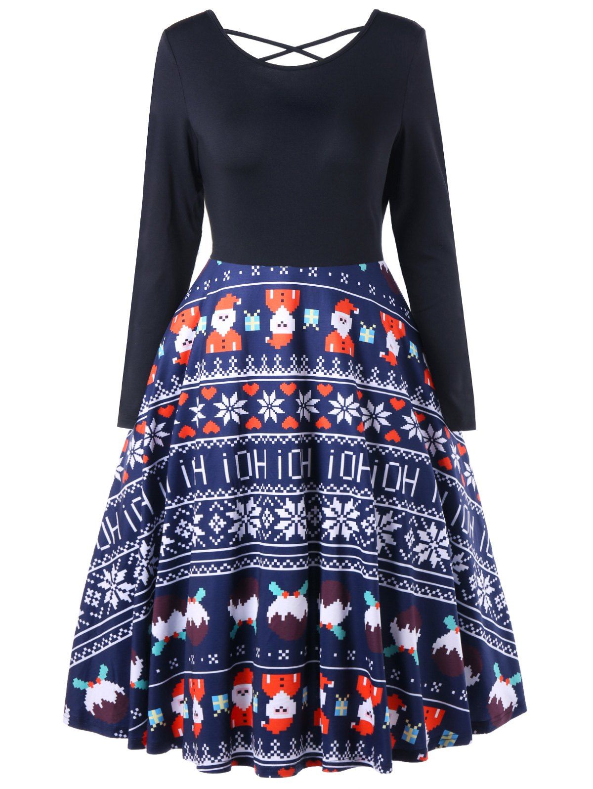 

Christmas Criss Cross Long Sleeve Swing Dress, Blue