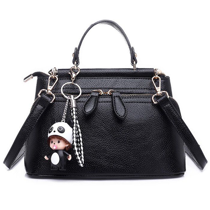 

PU Leather Cartoon Pendant Crossbody Bag, Black