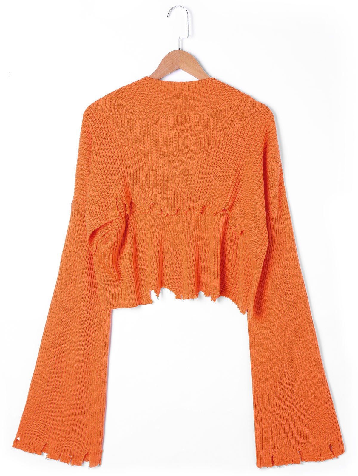 Online Crew Neck High Low Distressed Cropped Sweater  