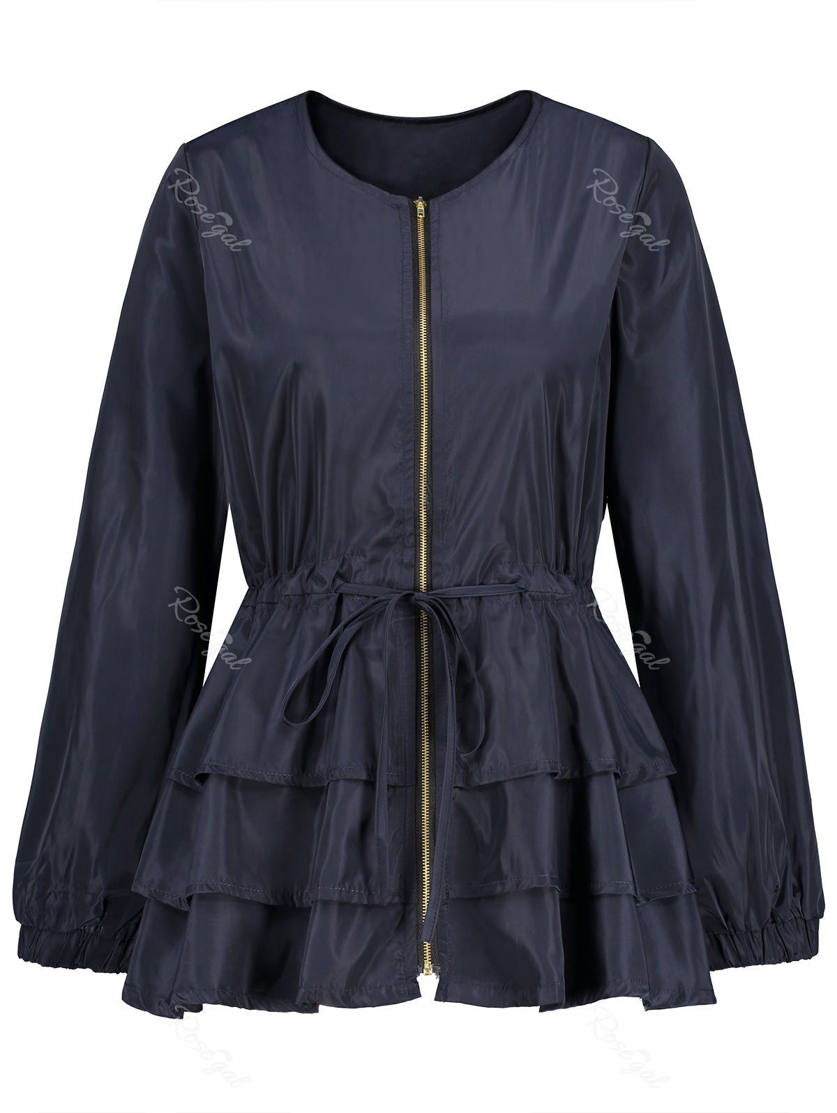 

Peplum Drawstring Waist Plus Size Coat, Purplish blue