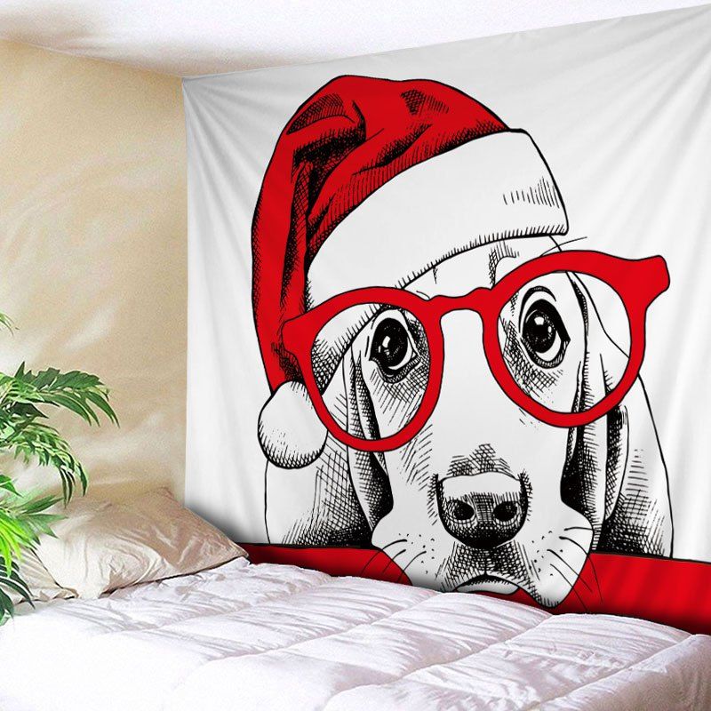 

Christmas Hat Dog Print Tapestry Wall Hanging Art Decoration, Red