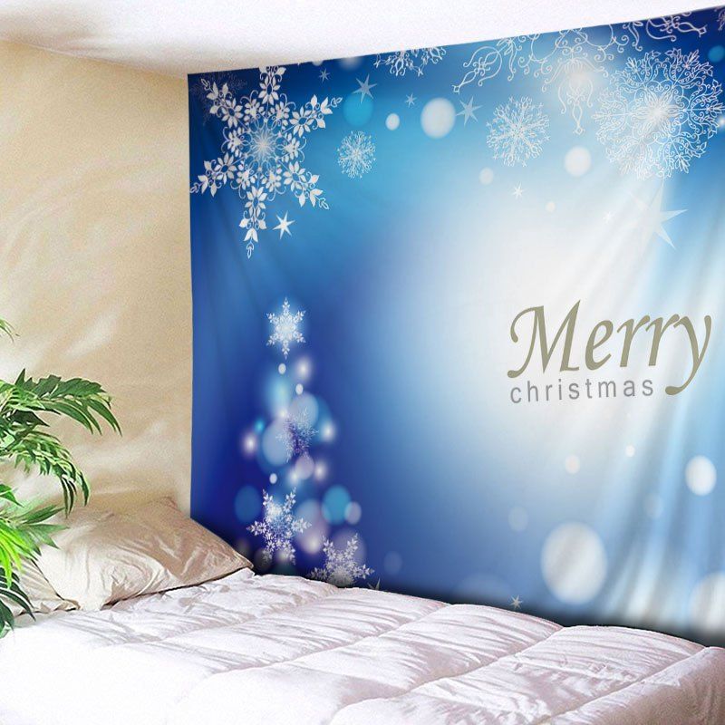 

Merry Christmas Snowflakes Print Tapestry Wall Hanging Art Decoration, Blue