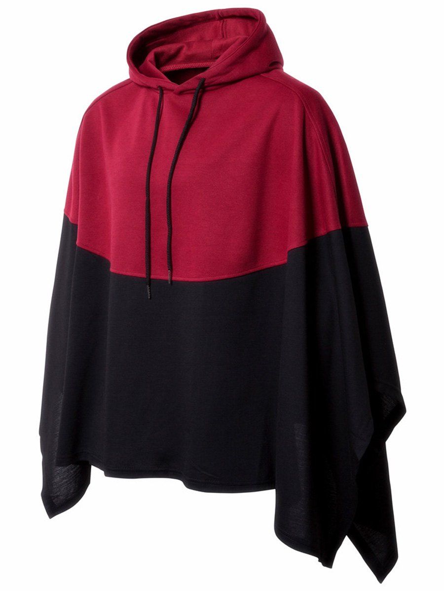 

Hooded Two Tone Pullover Asymmetrical Handkerchief Cape, Red