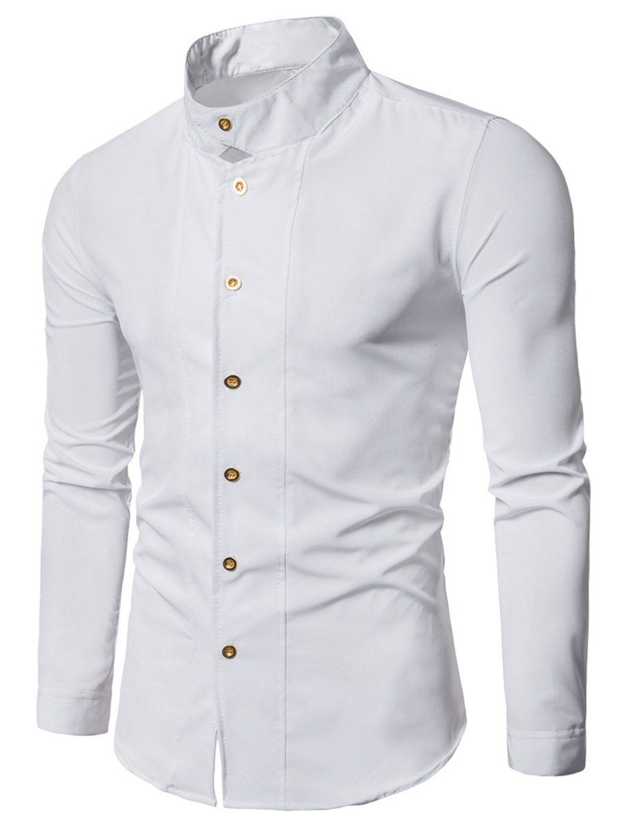 

Stand Collar Long Sleeve Casual Shirt, White